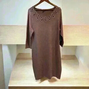 NWT- Alison Brittney‎ Plum Purple Thin Stretch Knit Midi Dress Lace Neckline XL